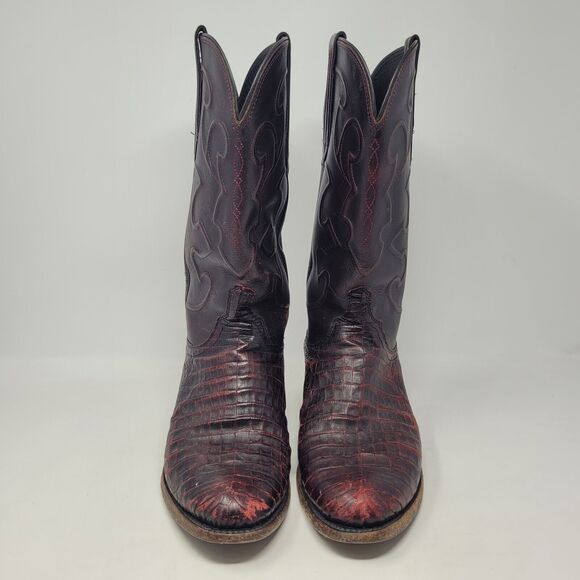 Lucchese Boots Men 9.5D Black Cherry Caiman Belly Leather Western Charles EXOTIC - Picture 3 of 14